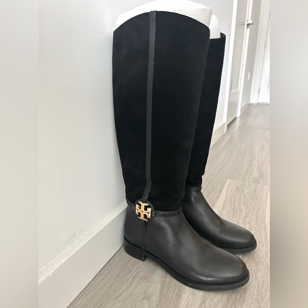 TORY BURCH BLACK MILLER BOOT - KNEE HIGH leather/suede